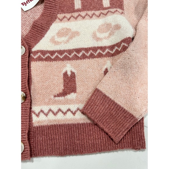 Debut Western Cowboy Cardigan Sweater Cactus‎ Hat Boots Knit Pink Size S - Picture 2 of 6